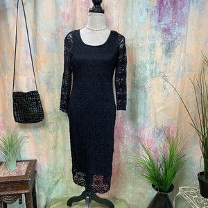 📌Liz Claiborne Beautiful Midi Lace Dress with long Lace Sleeves